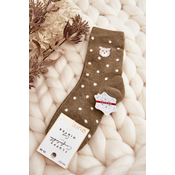 Womens insulated socks with polka dots and teddy bears, green