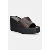 Calvin Klein natikači s polno peto ženski usnjeni WEDGE 70 SNDL MULE LTH
