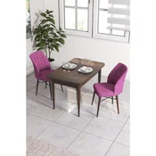 Hanah Home trpezarijski set Arp, sto i 2 stolice, ploca u dekoru drveta Baroque, ljubicasta tkanina Babyface