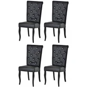 Casa Padrino Chesterfield Neo Baroque dining room chair set of 4 black/black - Faux leather kitchen chairs with rhinestones - Chesterfield Dining room furniture - Neo baroque furniture