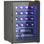 HOMCOM Vinska hladilna omara 20 steklenic 53L enotemperaturna vinska klet 5-18Celsius vinski bar z anti UV steklom, kompresor, nastavljive police, zaslon na dotik, LED luči, razred G, črna