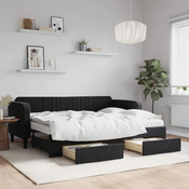 Greatstore Izvlečna dnevna postelja s predali črna 80x200 cm žamet