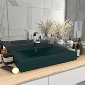 vidaXL Razkošen umivalnik z luknjo mat temno zelen 60x46 cm keramičen