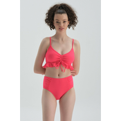 Dagi Neon Fuchsia Rise Waist Bikini Bottom With Drawstring Side Draped