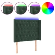 Vidaxl LED posteljno vzglavje temno zeleno 103x16x118/128 cm žamet