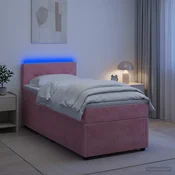 vidaXL Postelja boxspring z vzmetnico Roza 90 x 190 cm Žamet