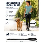 Kratek elastični povodec za pse Rover črn 64 cm x 20 mm - Pasje ovratnice