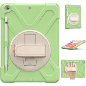 Nikcorp Vzdržljiv zaščitni etui za iPad 9.7 (2017/2018) z vrtljivim stojalom, ročajem in ramenskim pasom, zelen