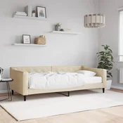 Greatstore Dnevna postelja z vzmetnico krem 90x200 cm blago