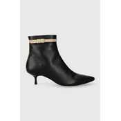 Kožne gležnjace Tommy Hilfiger LEATHER POINTED BOOT za žene, boja: crna, s tankom potpeticom, FW0FW07680