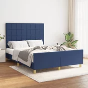 Greatstore Posteljni okvir z vzglavjem moder 140x200 cm blago