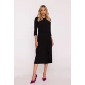 Stylove Womans Elegant dress with a decorative ruffle - black