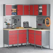 vidaXL vidaXL 12-delni set delovnega omara in pegboard-a, rdeč MDF in kovina, (22047412)