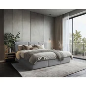 MID.YOU DRUŽINSKA POSTELJA 210 cm  x 200 cm , les, tekstil, leseni material temno siva
