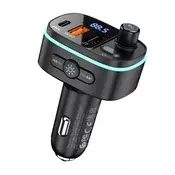 HOCO E62 Bluetooth FM predajnik za automobil, punjač s 2 USB i 1 Type-C priključkom, v5.0, LED zaslon, crna