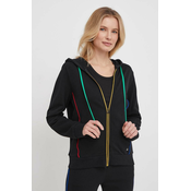 Bombažen pulover United Colors of Benetton ženska, črna barva, s kapuco