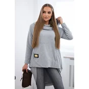 Sweatshirt with a long back and a hood in grey