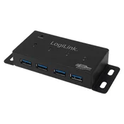 Aktivni USB 3.0 Hub 5 Gb/s LogiLink 4-portni kovinski ohišje 3,5A napajalnik