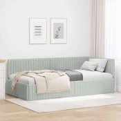 vidaXL Kotna postelja z vzglavjem Svetlo siva 100 x 200 cm Žamet