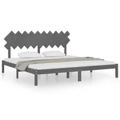 Vidaxl Posteljni okvir siv 200x200 cm iz trdnega lesa
