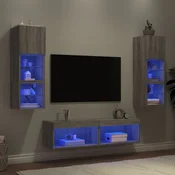 6-dijelni zidni TV elementi s LED svjetlima boja sivog hrasta