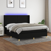 Krevet box spring s madracem LED crni 180x200 cm od tkanine