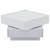 SONNENH Vrtljiva kvadratna klubska mizica 60 x 60 x 38 cm, bela, zgornji del z zasukom 360°, dva predala in dvignjeni robovi plošč