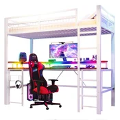 SONNENH Otroška postelja, 90 x 200 cm, kovina, bela, 204 x 94.5 x 180.5 cm, led osvetlitev, priključek usb, za spalnico
