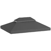 OUTSUNNY Nadomestna streha za gazebo 4x3 m na 2 nivojih za vrt, vodoodporno gazebo platno iz oxford tkanine 370g/m2 anti-uv 30+ z drenažnimi luknjami, temno siva