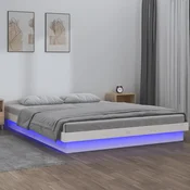 LED okvir kreveta bijeli 135 x 190 cm bračni od masivnog drva