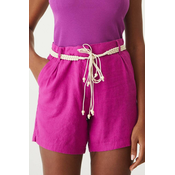 Lanene kratke hlače Medicine za žene, boja: ružičasta, s uzorkom, visoki struk
