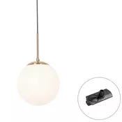 Art Deco viseča svetilka zlata z opalnim steklom, vklj. črni adapter za tirnico 1-fazni - Iconic Flore