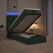 vidaXL Otomanska postelja z vzmetnico in LED Temno zelena 100 x 200 cm
