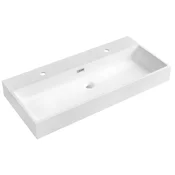 Umivalnik AQUATIC, iz litega marmorja, 100x46cm, 2 odprtini za pipo, bela - Bela - 100x12x46 cm - Sapho - 24 - Liti marmor - Pravokotnik - 1000 - 120 - 460 - 14