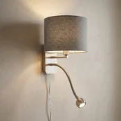 Trio Lighting Hotelska stenska svetilka z bralno lučko LED, okrogla, siva - spalnica - Sodobni - mat nikelj, siva - Kovina