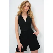 Trend Alacati Stili Ženska bluza bez rukava Alc-X13784, V-izrez, Crna