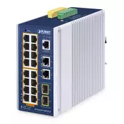 PLANET IP30 Industrial L2/L4 16-Port Upravljano L2/L4 Gigabit Ethernet (10/100/1000) Power over Ethernet (PoE) Aluminij, Modra