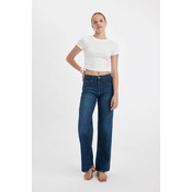 DEFACTO Straight Wide High Waist Long Jean Washed Trousers