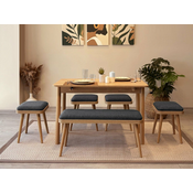 HANAH HOME Vina Mini 06 1053 Oak Anthracite set : sto, stolice i klupa