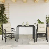 Vidaxl vidaXL 3-delni bistro komplet z blazinami, črne barve, poli ratan