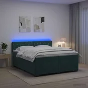 vidaXL Postelja s pomičnim okvirjem, vzmetnico in LED Temno zelena