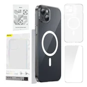 BASEUS Maska za telefon Baseus Magnetic Crystal Clear za iPhone 13 (prozirna) sa zaštitnom folijom od kaljenog stakla i kompletom za cišcenje