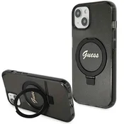 shumee Ovitek Guess MagSafe z bleščečim stojalom za iPhone 15 Plus, črne barve