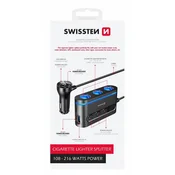 Avtomobilski adapter Swissten s 3x cl izhodom, 2x USB-C pd in 1x USB-A qa 3.0, 108W - 216W
