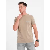 Ombre Cotton T-shirt with print on chest and back - dark beige
