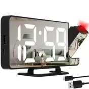 Izoxis-LED budilnik s projektorom i ogledalom – 4u1 digitalni sat, USB-C, crni