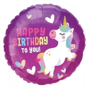 Balon iz folije za rojstni dan z motivom samoroga – 36 cm