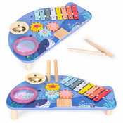 shumee Miza z instrumenti, glasbena miza, činele, bobnarski činel, deska za pranje perila, morski motiv ECOTOYS