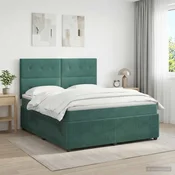 vidaXL Postelja boxspring z vzmetnico Temno zelena 140 x 190 cm Žamet