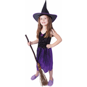 Otroški vijoličen kostum čarovnice s klobukom (M)